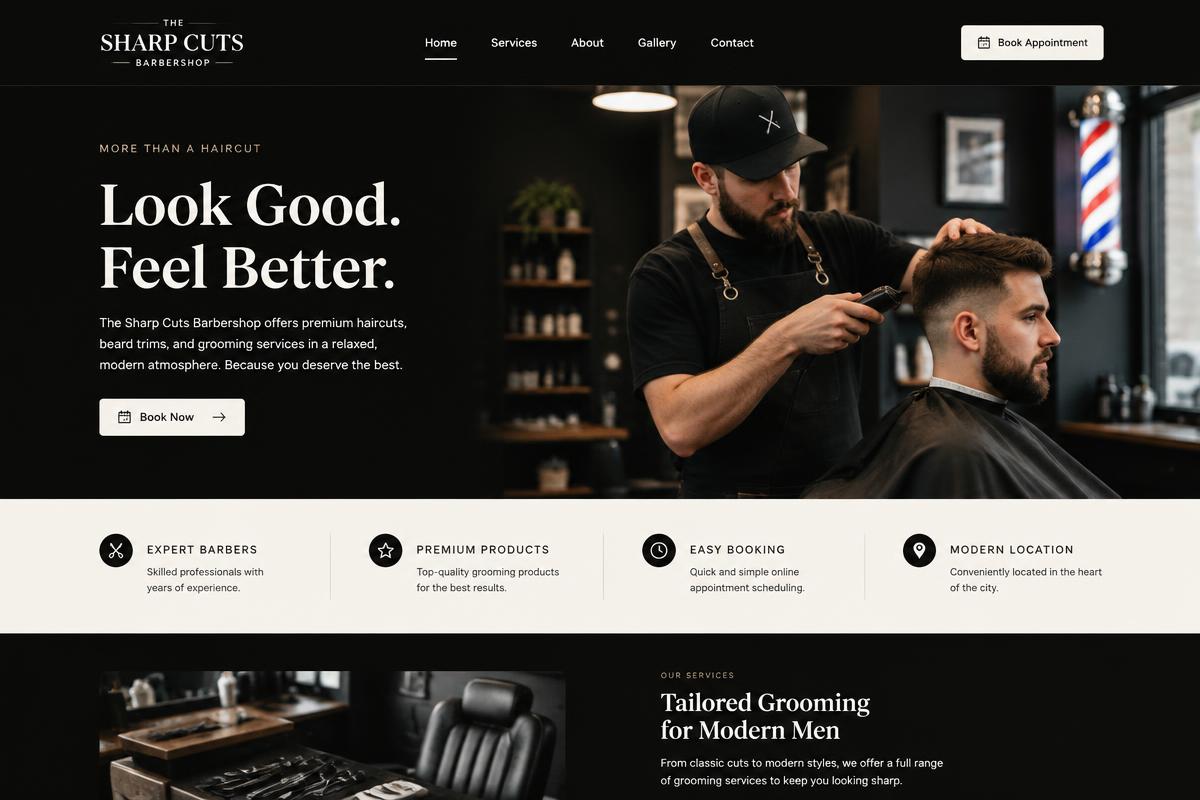 Sharp Cuts Barbershop demo website