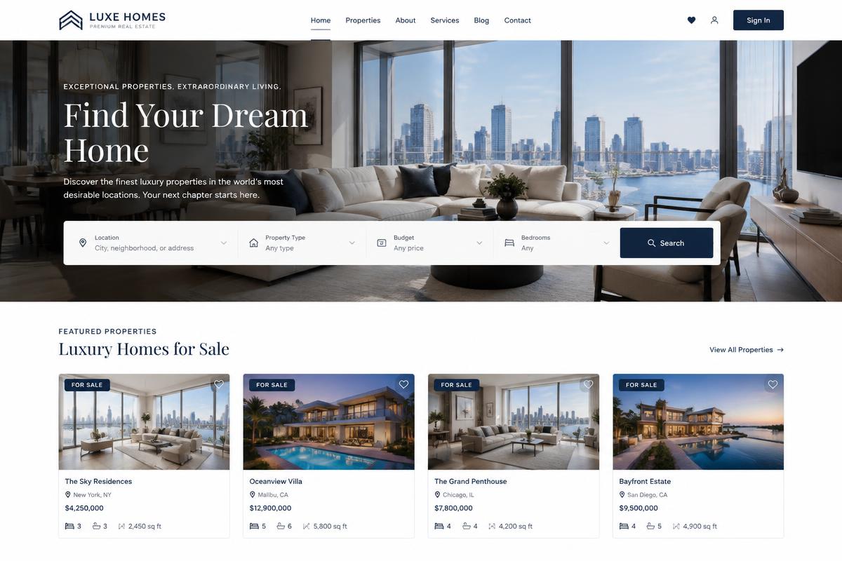Luxe Homes demo website
