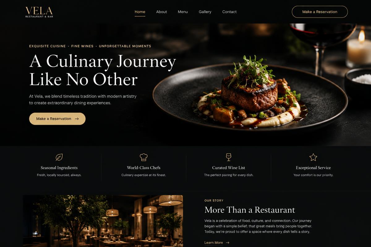Vela Restaurant & Bar demo website